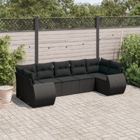  7 Piece Garden Sofa Set with Cushions Black Poly Rattan