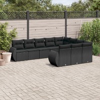  10 Piece Garden Sofa Set with Cushions Black Poly Rattan