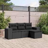  4 Piece Garden Sofa Set with Cushions Black Poly Rattan