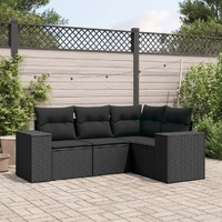  4 Piece Garden Sofa Set with Cushions Black Poly Rattan