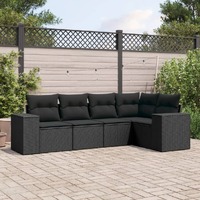  5 Piece Garden Sofa Set with Cushions Black Poly Rattan