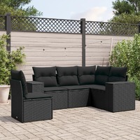  5 Piece Garden Sofa Set with Cushions Black Poly Rattan