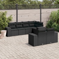  7 Piece Garden Sofa Set with Cushions Black Poly Rattan