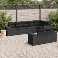  8 Piece Garden Sofa Set with Cushions Black Poly Rattan
