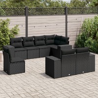  8 Piece Garden Sofa Set with Cushions Black Poly Rattan