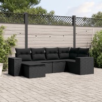  6 Piece Garden Sofa Set with Cushions Black Poly Rattan
