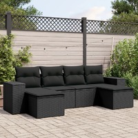  6 Piece Garden Sofa Set with Cushions Black Poly Rattan