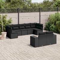  9 Piece Garden Sofa Set with Cushions Black Poly Rattan