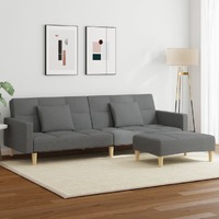  2-Seater Sofa Bed with Footstool Dark Grey Fabric