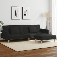  2-Seater Sofa Bed with Footstool Black Fabric