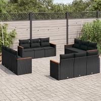  12 Piece Garden Sofa Set with Cushions Black Poly Rattan