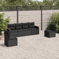  6 Piece Garden Sofa Set with Cushions Black Poly Rattan
