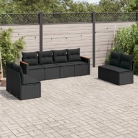  8 Piece Garden Sofa Set with Cushions Black Poly Rattan