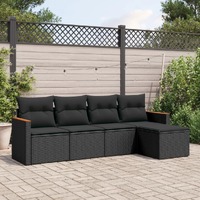  5 Piece Garden Sofa Set with Cushions Black Poly Rattan