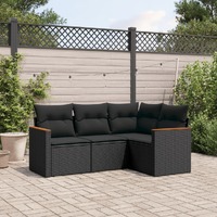  4 Piece Garden Sofa Set with Cushions Black Poly Rattan