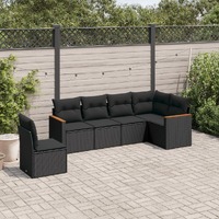  6 Piece Garden Sofa Set with Cushions Black Poly Rattan