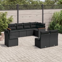  8 Piece Garden Sofa Set with Cushions Black Poly Rattan