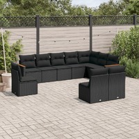  10 Piece Garden Sofa Set with Cushions Black Poly Rattan
