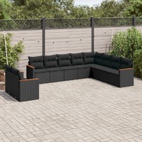  10 Piece Garden Sofa Set with Cushions Black Poly Rattan
