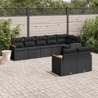  8 Piece Garden Sofa Set with Cushions Black Poly Rattan