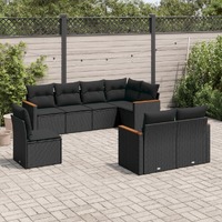  8 Piece Garden Sofa Set with Cushions Black Poly Rattan