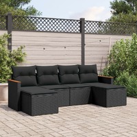  6 Piece Garden Sofa Set with Cushions Black Poly Rattan