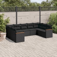  9 Piece Garden Sofa Set with Cushions Black Poly Rattan