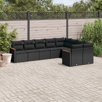  9 Piece Garden Sofa Set with Cushions Black Poly Rattan