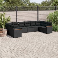  10 Piece Garden Sofa Set with Cushions Black Poly Rattan