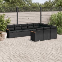  10 Piece Garden Sofa Set with Cushions Black Poly Rattan
