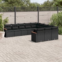  11 Piece Garden Sofa Set with Cushions Black Poly Rattan