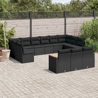  13 Piece Garden Sofa Set with Cushions Black Poly Rattan