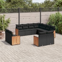  11 Piece Garden Sofa Set with Cushions Black Poly Rattan