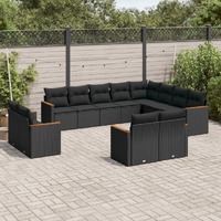  12 Piece Garden Sofa Set with Cushions Black Poly Rattan
