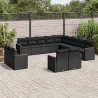  13 Piece Garden Sofa Set with Cushions Black Poly Rattan