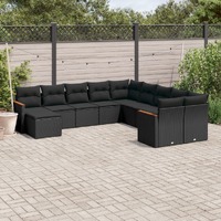  11 Piece Garden Sofa Set with Cushions Black Poly Rattan