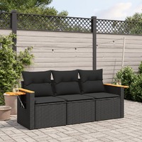  3 Piece Garden Sofa Set with Cushions Black Poly Rattan