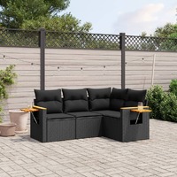  4 Piece Garden Sofa Set with Cushions Black Poly Rattan