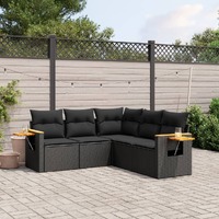  5 Piece Garden Sofa Set with Cushions Black Poly Rattan