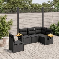  5 Piece Garden Sofa Set with Cushions Black Poly Rattan