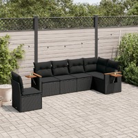  6 Piece Garden Sofa Set with Cushions Black Poly Rattan