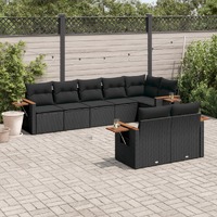  8 Piece Garden Sofa Set with Cushions Black Poly Rattan