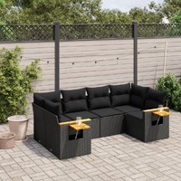  6 Piece Garden Sofa Set with Cushions Black Poly Rattan
