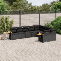  9 Piece Garden Sofa Set with Cushions Black Poly Rattan