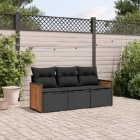  3 Piece Garden Sofa Set with Cushions Black Poly Rattan