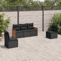  5 Piece Garden Sofa Set with Cushions Black Poly Rattan