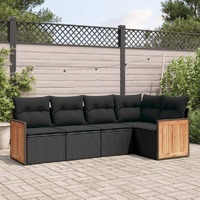  5 Piece Garden Sofa Set with Cushions Black Poly Rattan