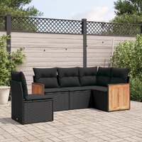  5 Piece Garden Sofa Set with Cushions Black Poly Rattan