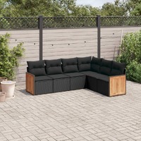  6 Piece Garden Sofa Set with Cushions Black Poly Rattan