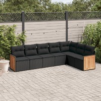  7 Piece Garden Sofa Set with Cushions Black Poly Rattan